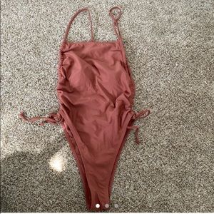 shein mauve one piece with rouched sides